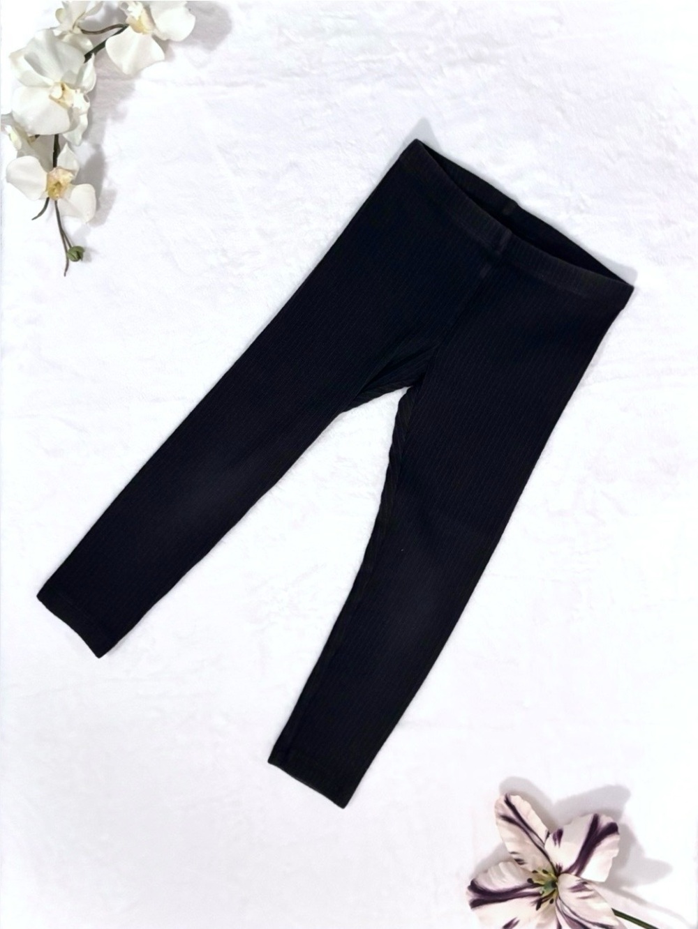 Tea Collection Black Ribbed High‑Stretch Leggings — Size 5 (EUC)